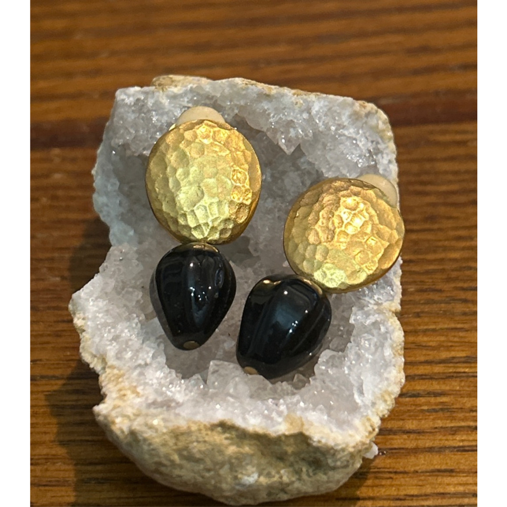 Women's MEI FA Gold Black Hammered Clip-On Earrings One Size